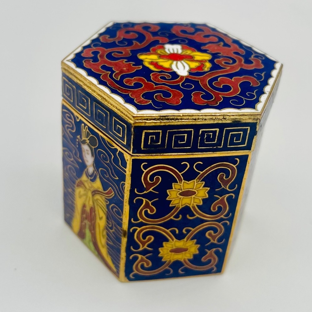 Peking Jewelry Cloisonne Enamel 7-Piece Puzzle Trinket Box Set Blue Floral - Picture 9 of 17